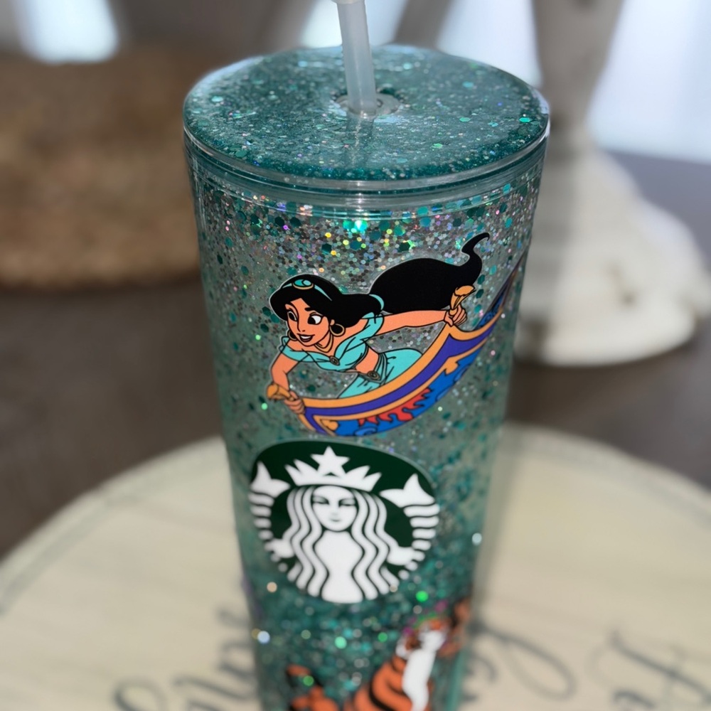Starbucks Glitter Tumbler with Teal and Multicolor Design